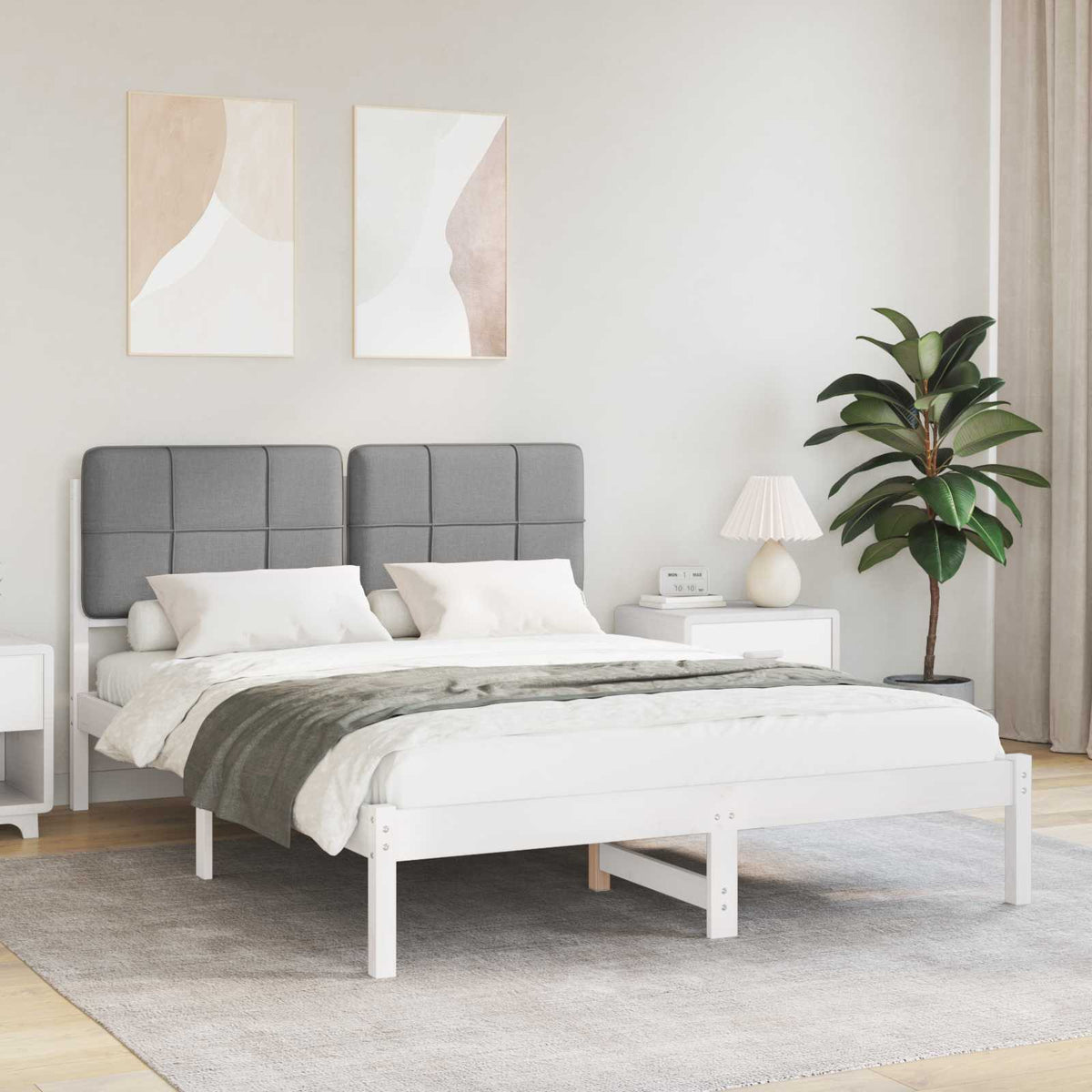 Bedframe met Gevoerd Hoofdgedeelte Lichtgrijs 150 x 200 cm is nu te koop bij PeponiXL, paradijselijk wonen!