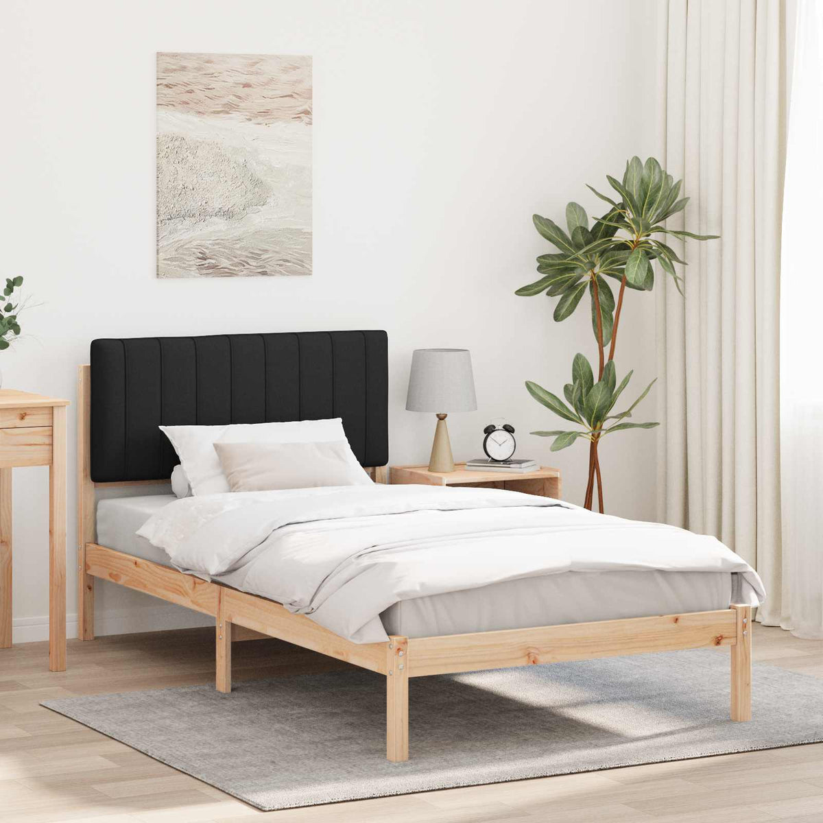 Bedframe met Gevoerd Hoofdgedeelte Zwart 100 x 200 cm is nu te koop bij PeponiXL, paradijselijk wonen!