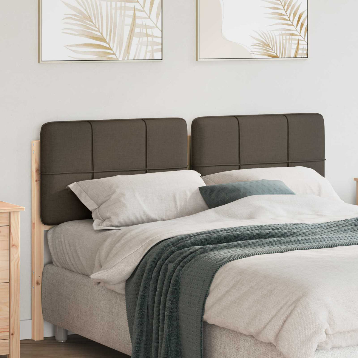 Gestoffeerd hoofdbord Bruin en Taupe 140 cm Massief grenenhout is nu te koop bij PeponiXL, paradijselijk wonen!