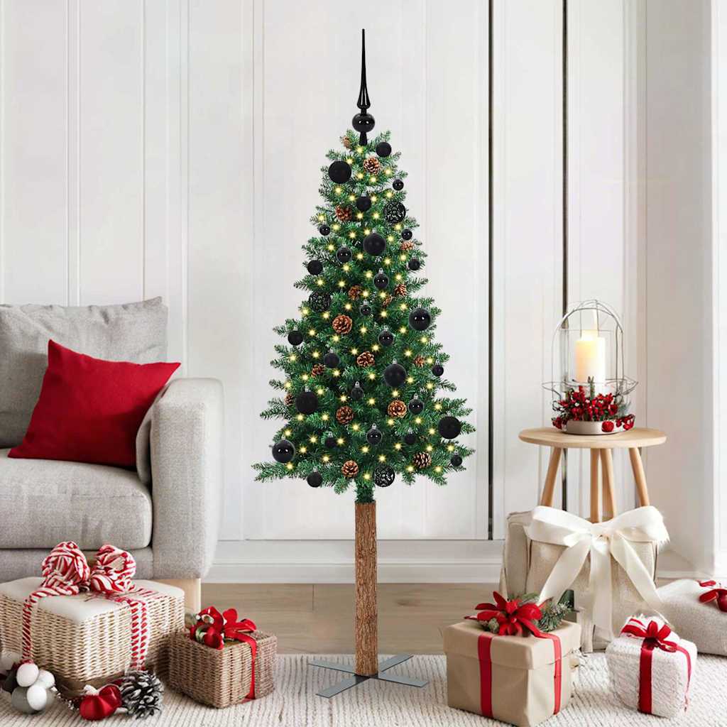 Slanke Kerstboom Groen 150 cm PVC en massief dennenhout is nu te koop bij PeponiXL, paradijselijk wonen!