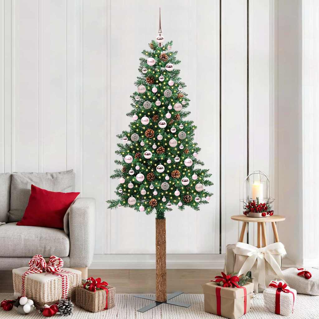 Slanke Kerstboom Groen 210 cm PVC en massief dennenhout is nu te koop bij PeponiXL, paradijselijk wonen!