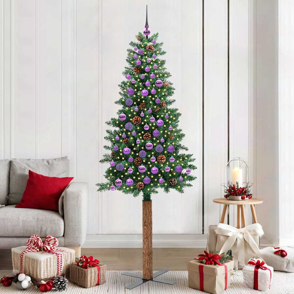 Slanke Kerstboom Groen 210 cm PVC en massief dennenhout is nu te koop bij PeponiXL, paradijselijk wonen!