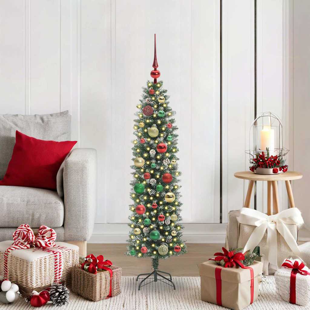 Kunstmatige slanke kerstboom met 150 LED Groen en Wit 120 cm is nu te koop bij PeponiXL, paradijselijk wonen!