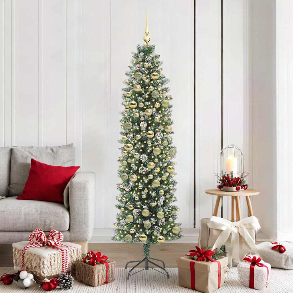Kunstmatige slanke kerstboom Groen en Wit 180 cm is nu te koop bij PeponiXL, paradijselijk wonen!