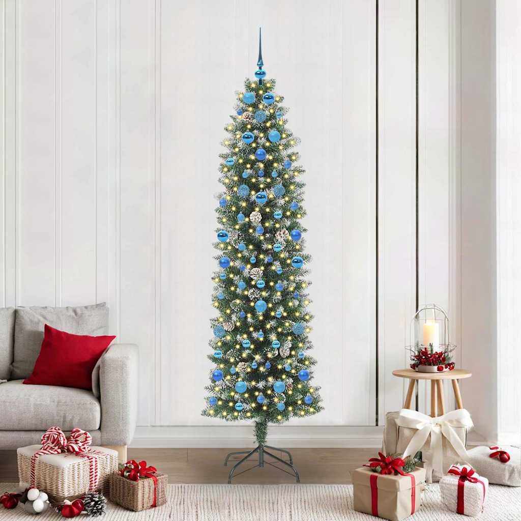 Kunstmatige slanke kerstboom met 300 LED Groen en Wit 210 cm is nu te koop bij PeponiXL, paradijselijk wonen!