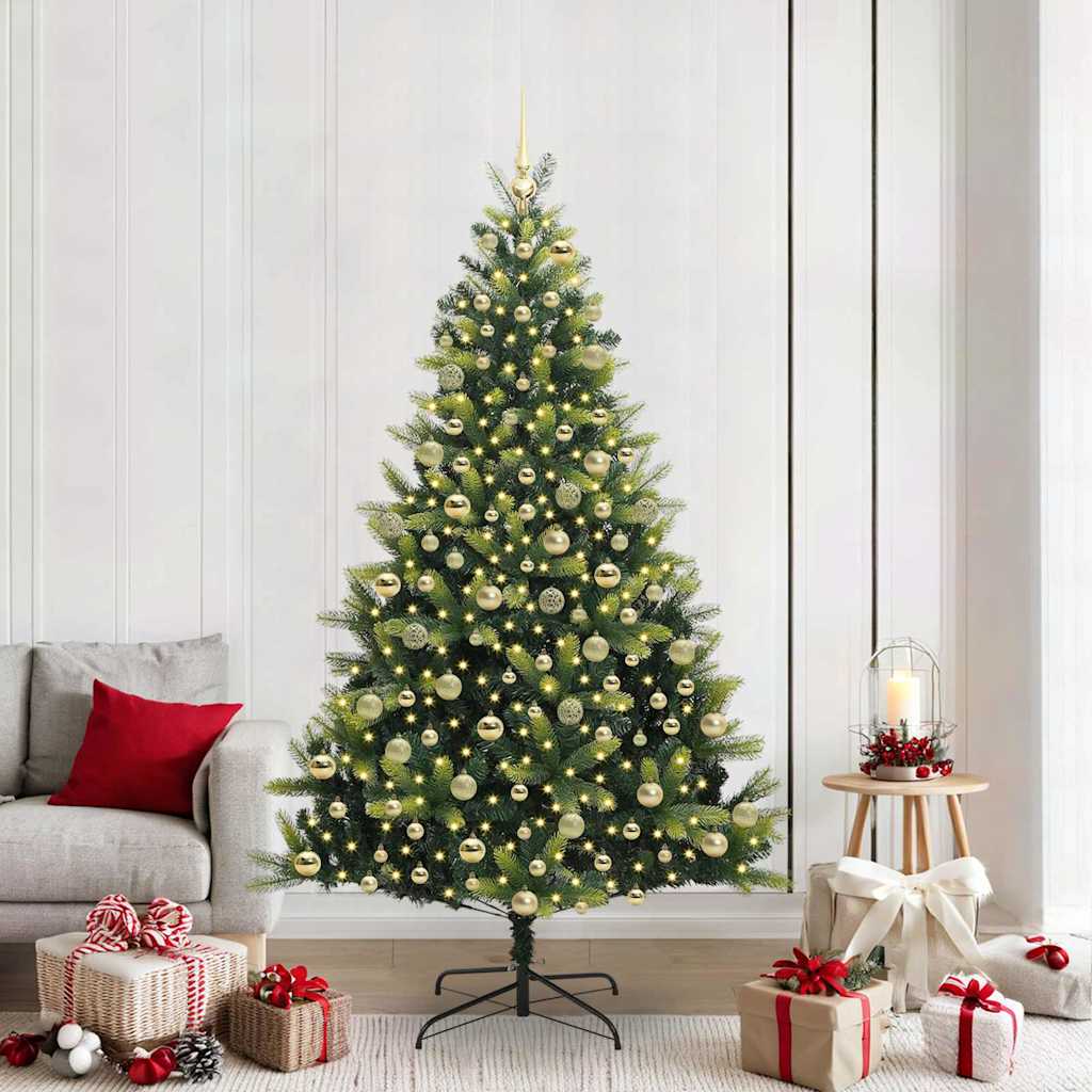 Kunstkerstboom met scharnier 300 LEDs Groen 210 cm PVC en PE is nu te koop bij PeponiXL, paradijselijk wonen!