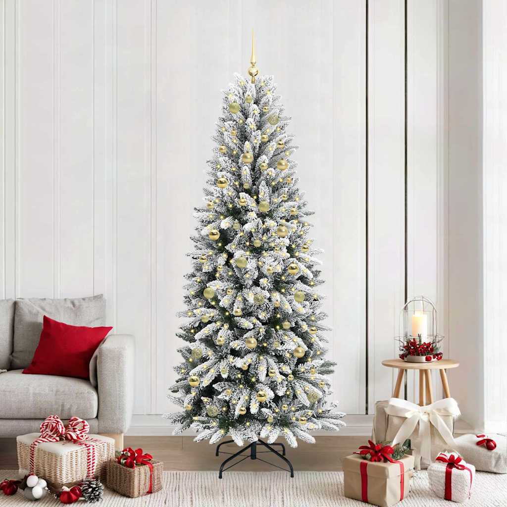 vidaXL Kunstkerstboom met kerstbal 210 cm 300 LED's Warmwit PE en PVC