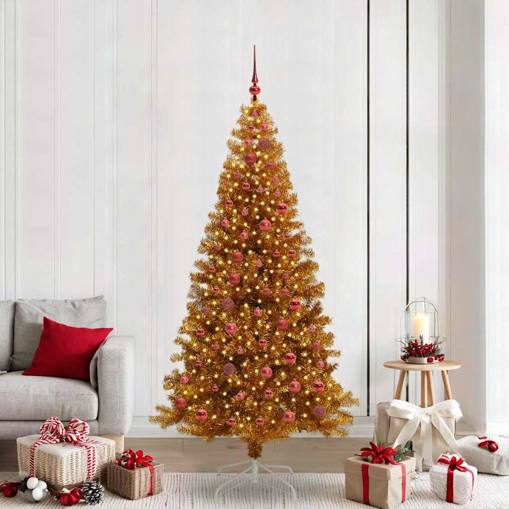 vidaXL Kerstboom met ledverlichting Goud 210 cm PET en staal