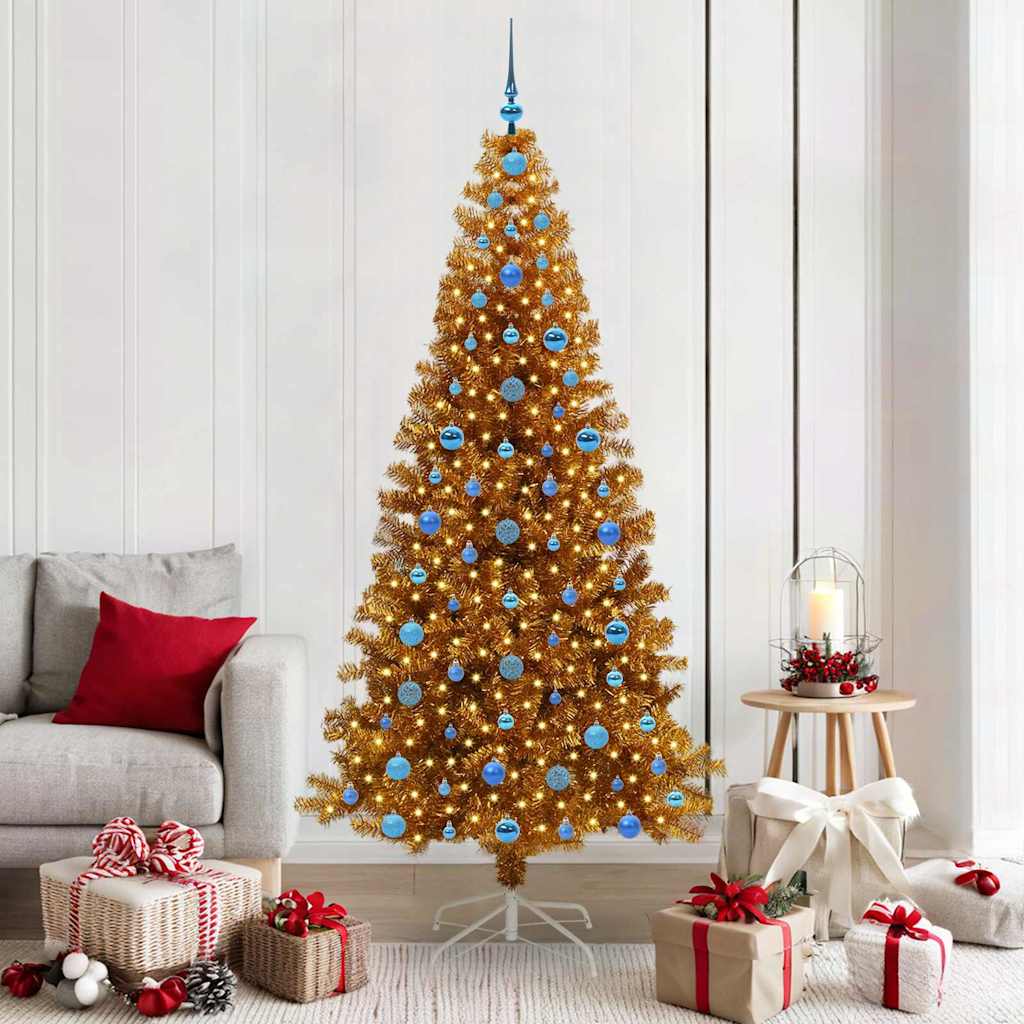 vidaXL Kerstboom met ledverlichting Goud 210 cm PET en staal