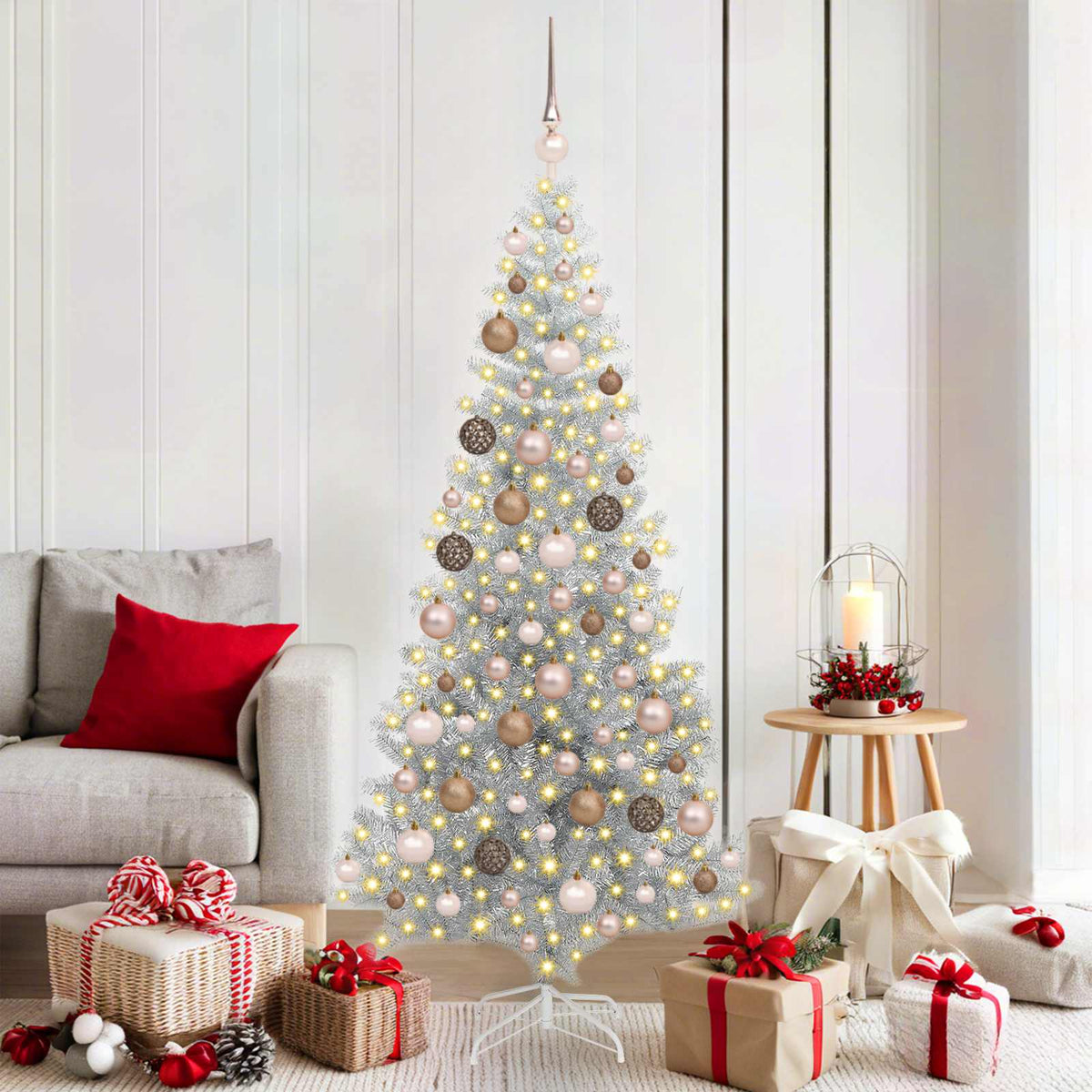 vidaXL Kerstboom met ledverlichting zilver 180 cm PET en staal