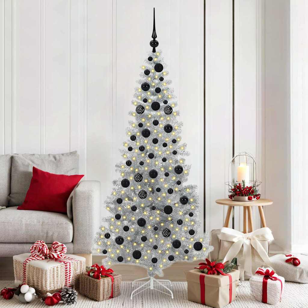 vidaXL Kerstboom met ledverlichting zilver 180 cm PET en staal