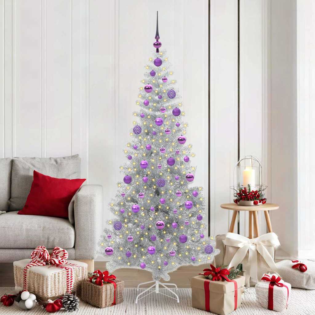 vidaXL Kerstboom met ledverlichting zilver 180 cm PET en staal