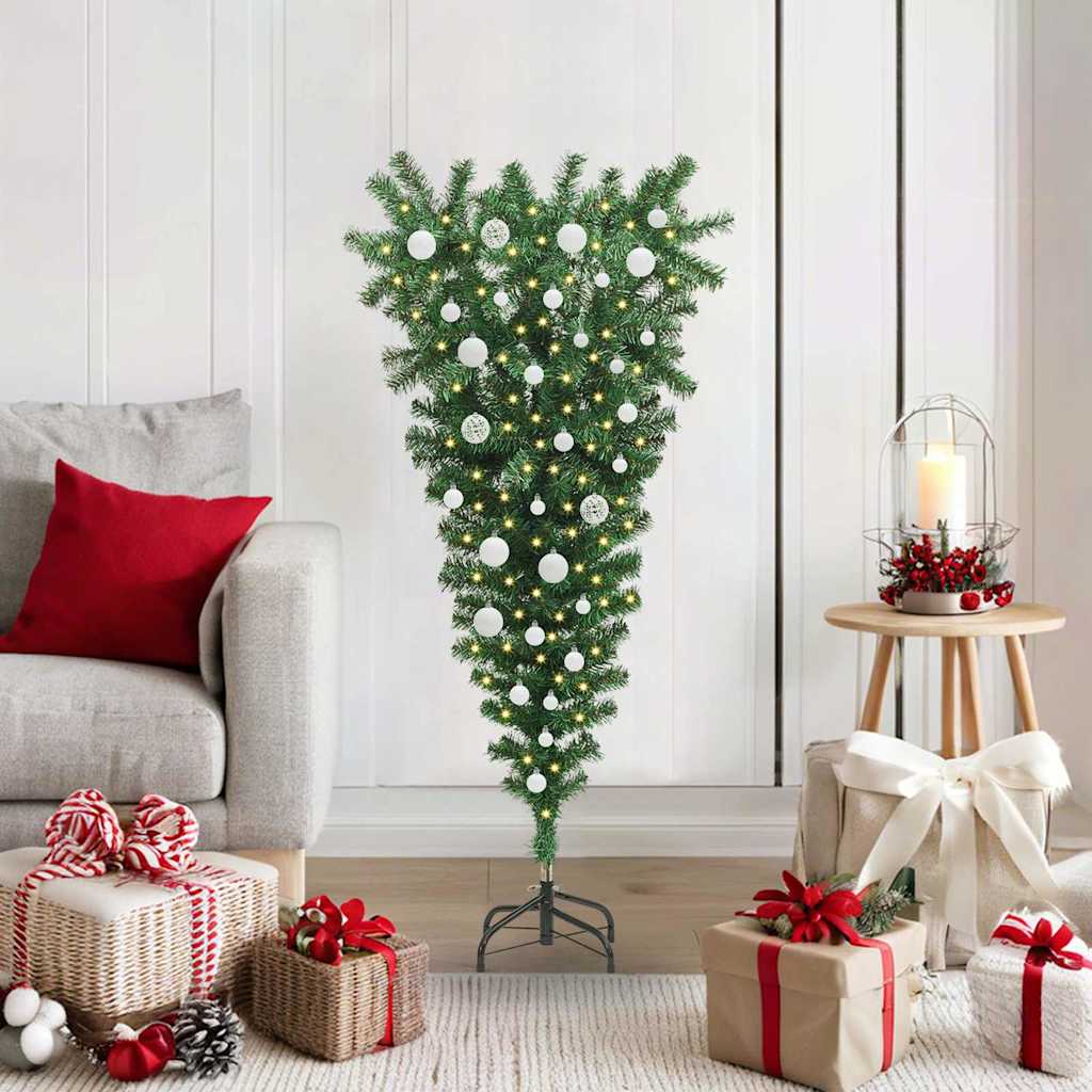 Op-onderste-boven Kunstkerstboom met Ballenset Groen 120 cm PVC is nu te koop bij PeponiXL, paradijselijk wonen!