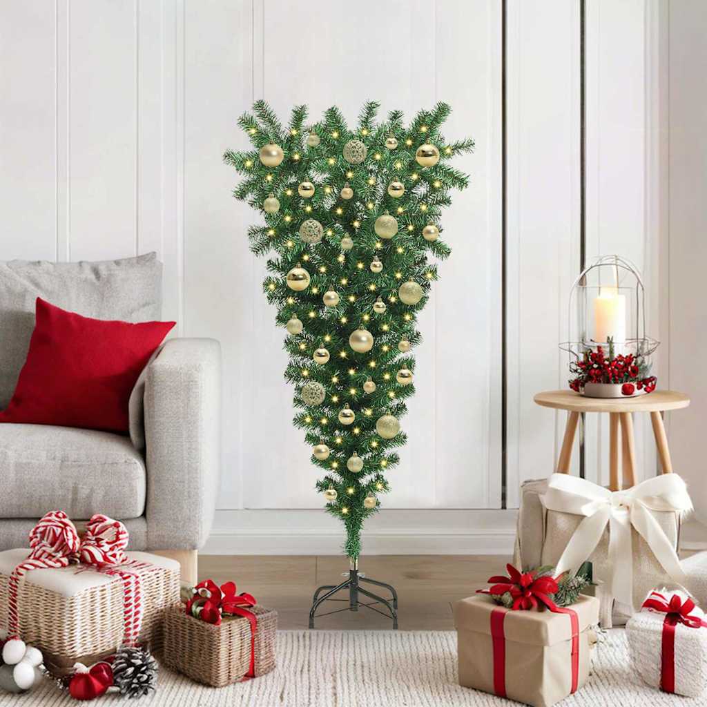 Ondersteboven Kunst Kerstboom met Ballenset Groen 120 cm PVC is nu te koop bij PeponiXL, paradijselijk wonen!