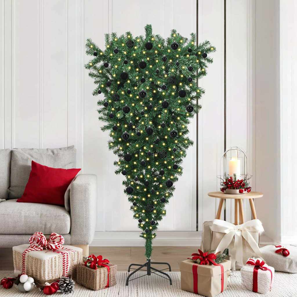 Ondersteboven Kunst Kerstboom met Ballenset Groen 180 cm PVC is nu te koop bij PeponiXL, paradijselijk wonen!
