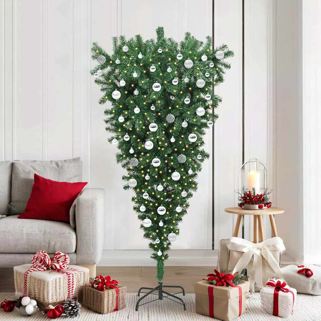 Opwaarts Kunstkerstboom met Bollen Set Groen 180 cm PVC is nu te koop bij PeponiXL, paradijselijk wonen!