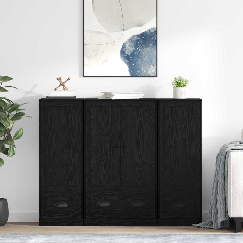 Hoge kast met lade 3 pcs Zwart Eiken Bewerkt hout is nu te koop bij PeponiXL, paradijselijk wonen!