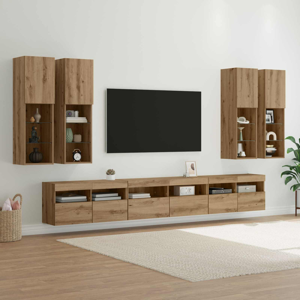 TV Wandkast Set Wandgemonteerd 7 pcs Artisan Eiken Bewerkt hout is nu te koop bij PeponiXL, paradijselijk wonen!