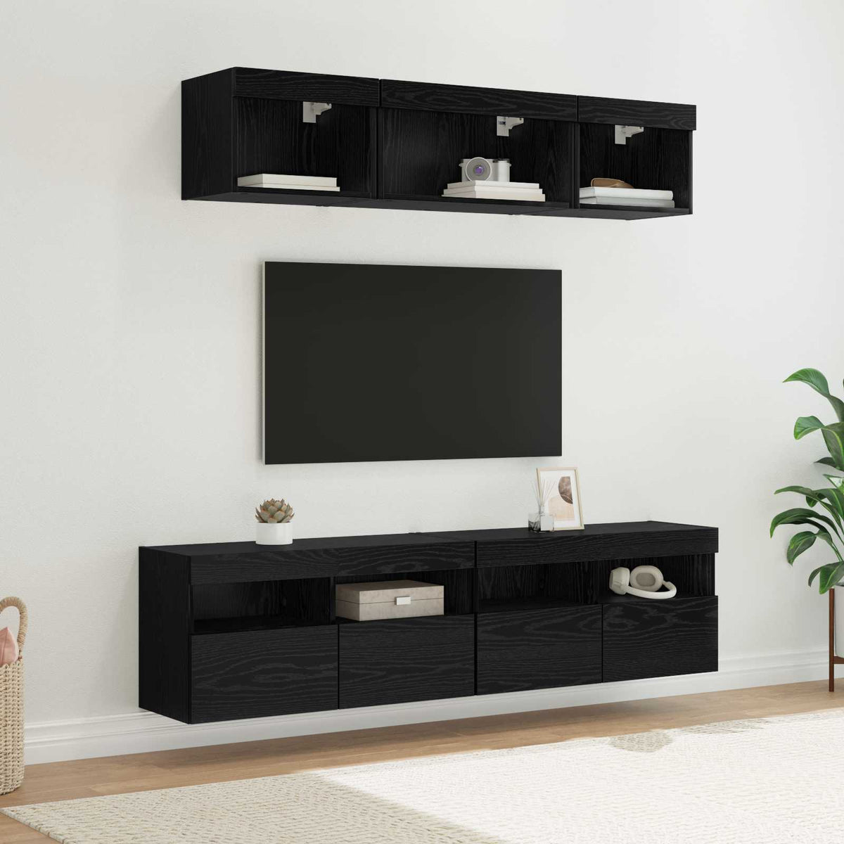 TV Wand Eenheden met LED 5 pcs Zwart Eiken 80 x 30 x 40 cm is nu te koop bij PeponiXL, paradijselijk wonen!