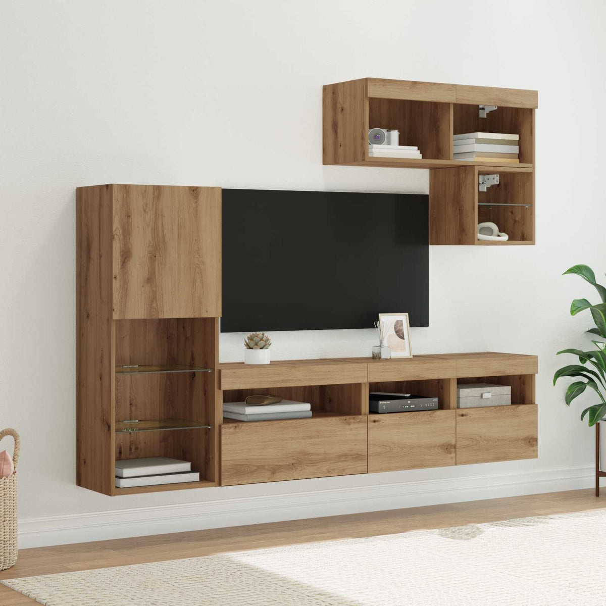 TV Wandmeubels Wandgemonteerd 6 pcs Artisan Eiken Bewerkt hout is nu te koop bij PeponiXL, paradijselijk wonen!