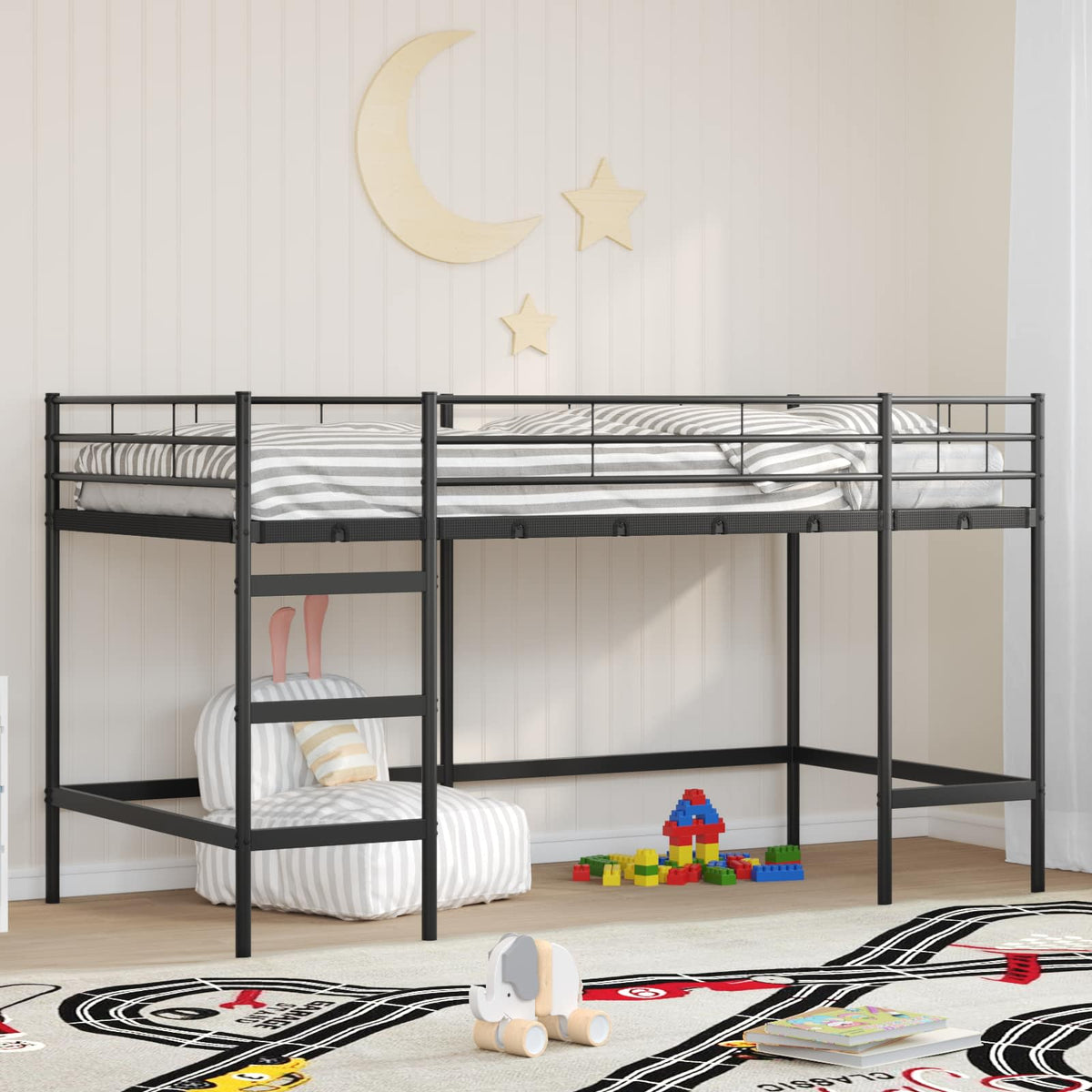 Loftbed voor Kids Zwart 99,5 x 200 cm Staal is nu te koop bij PeponiXL, paradijselijk wonen!