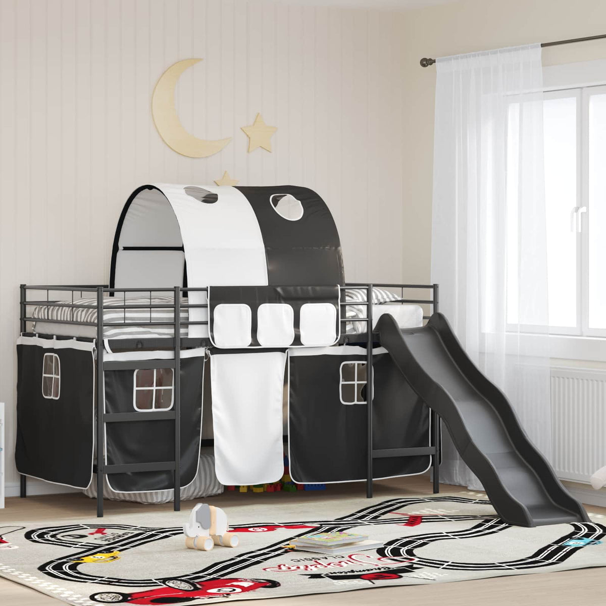 Loftbed voor Kids Zwart 107 x 200 cm Metaal is nu te koop bij PeponiXL, paradijselijk wonen!