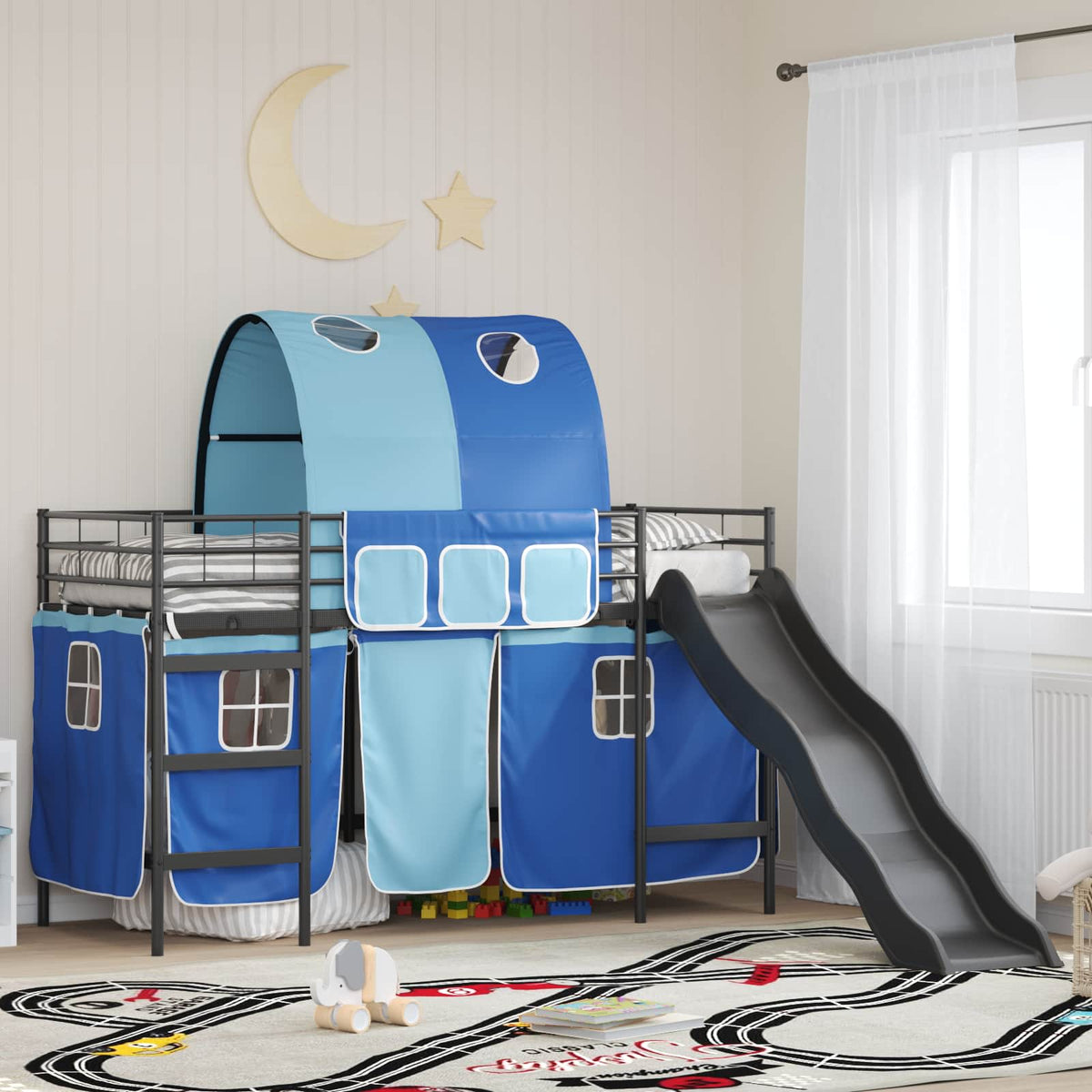 Loftbed voor Kids Zwart en Blauw 75 x 190 cm Metaal is nu te koop bij PeponiXL, paradijselijk wonen!