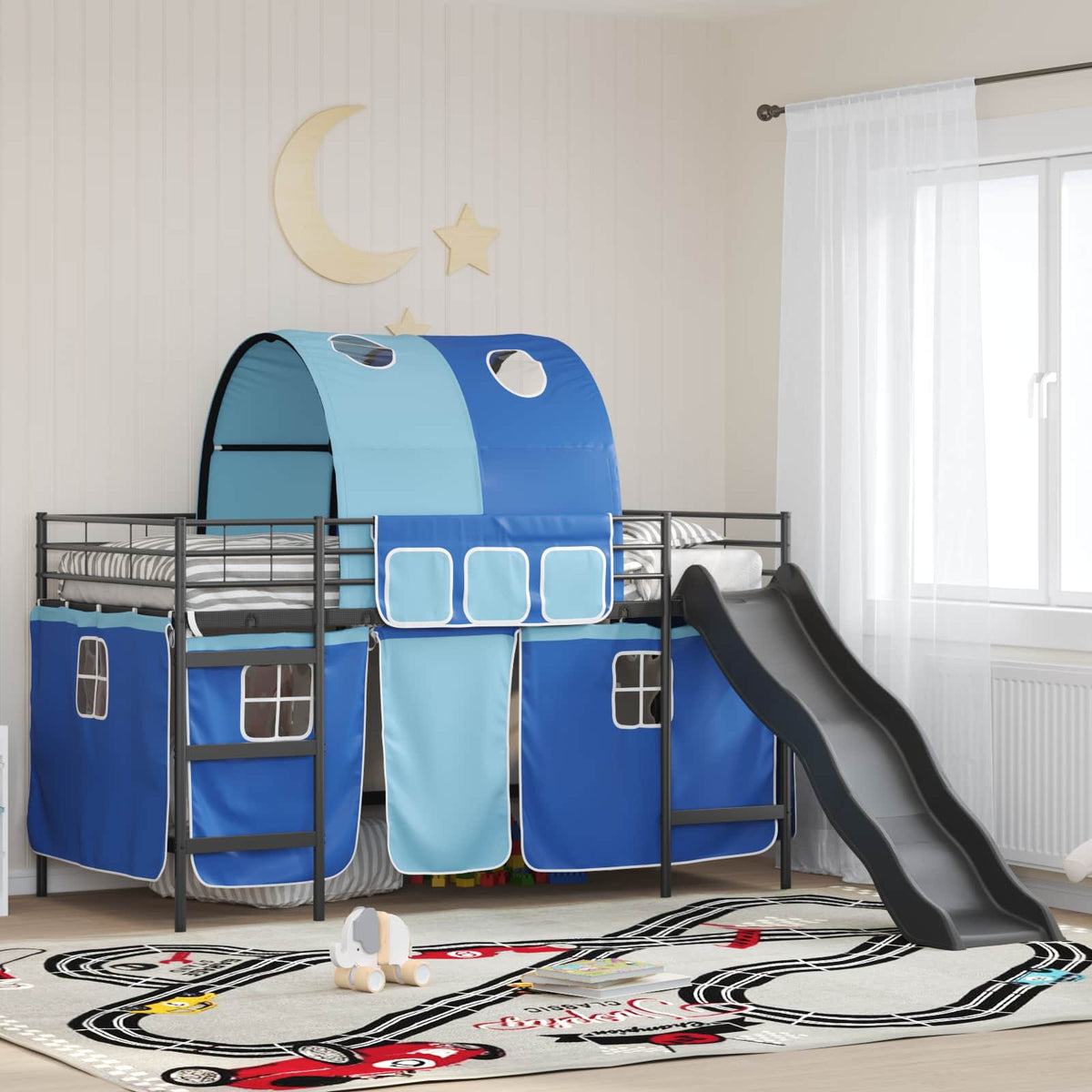 Loftbed voor Kids Zwart en Blauw 80 x 200 cm Metaal is nu te koop bij PeponiXL, paradijselijk wonen!