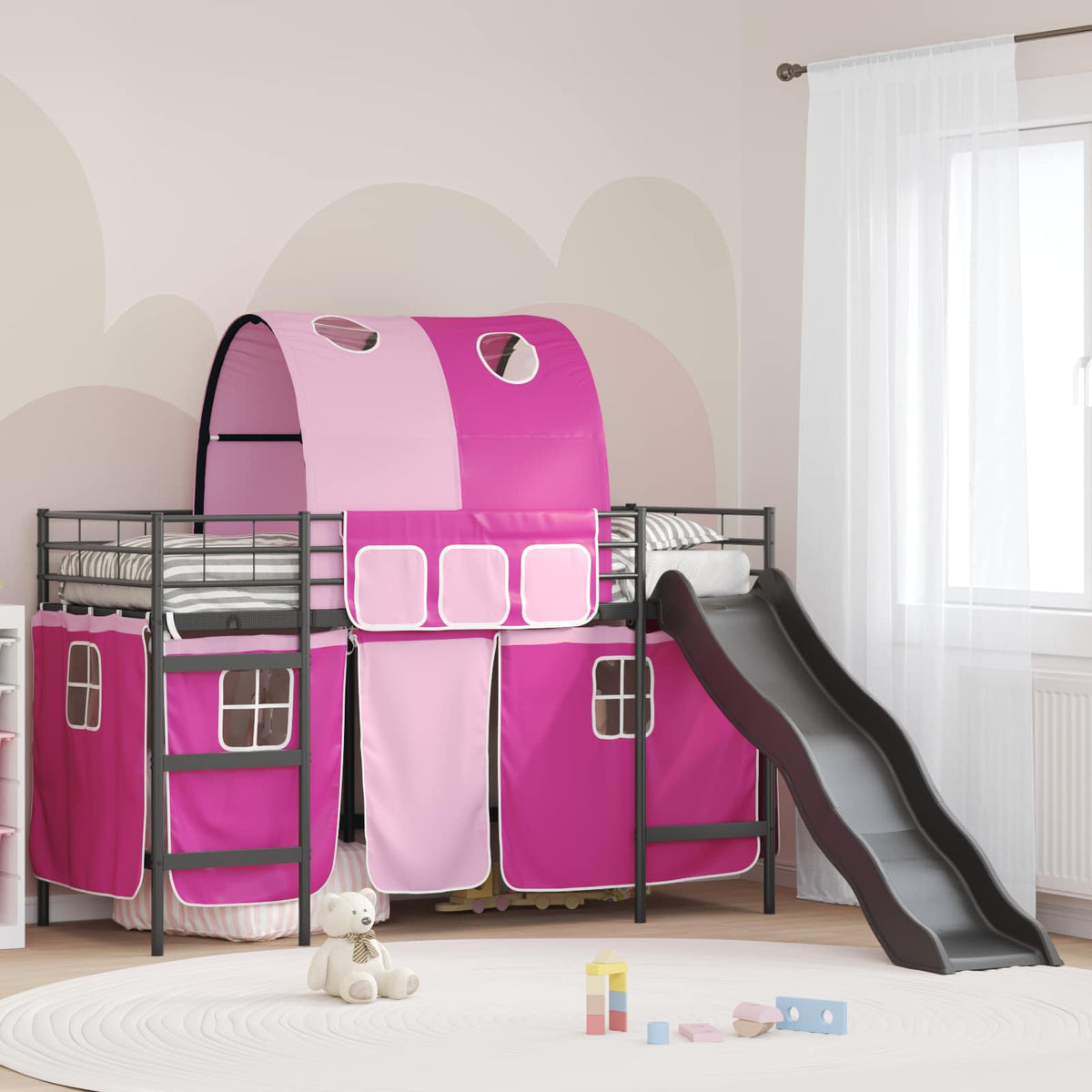 Loftbed voor Kids Zwart en Roze 75 x 190 cm Metaal is nu te koop bij PeponiXL, paradijselijk wonen!