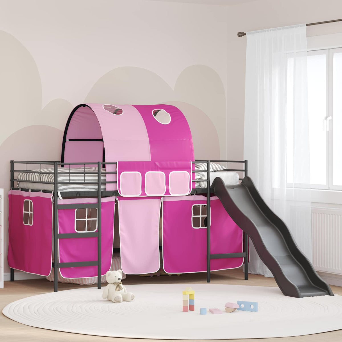 Loftbed voor Kids Zwart en Roze 100 x 200 cm Metaal is nu te koop bij PeponiXL, paradijselijk wonen!