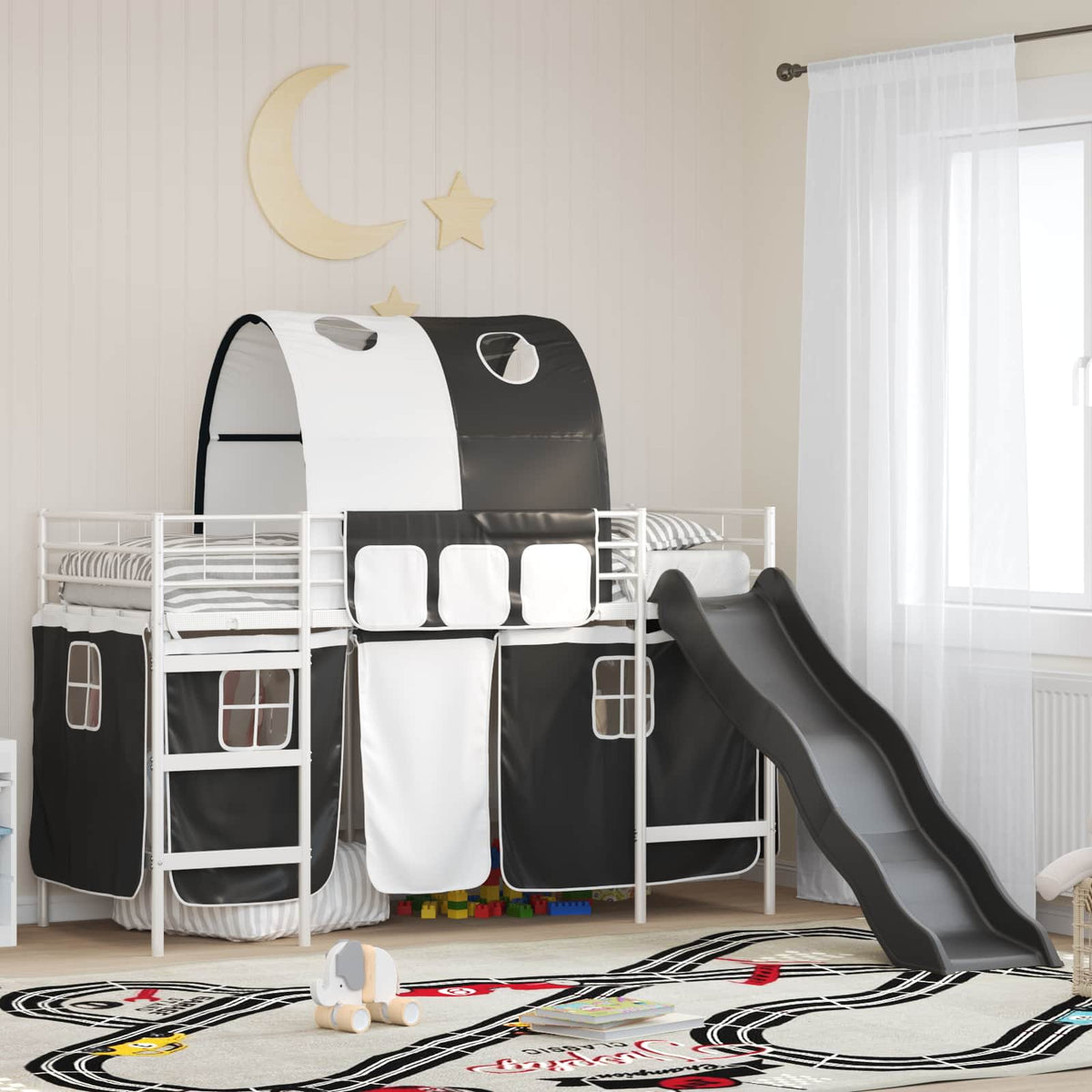 Loftbed voor Kids Wit en zwart 90 x 190 cm Metaal is nu te koop bij PeponiXL, paradijselijk wonen!