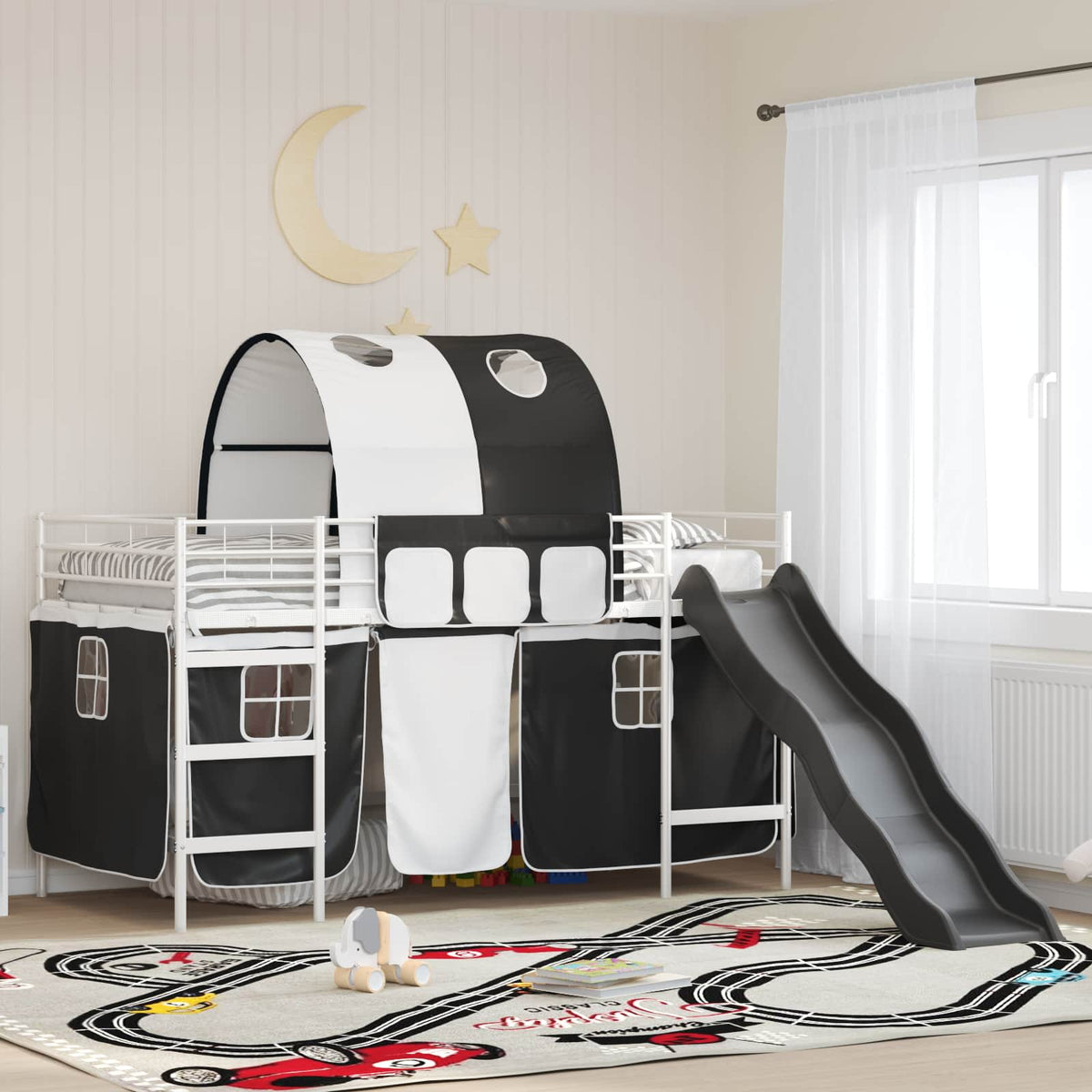 Loftbed voor Kids Wit en zwart 90 x 200 cm Metaal is nu te koop bij PeponiXL, paradijselijk wonen!