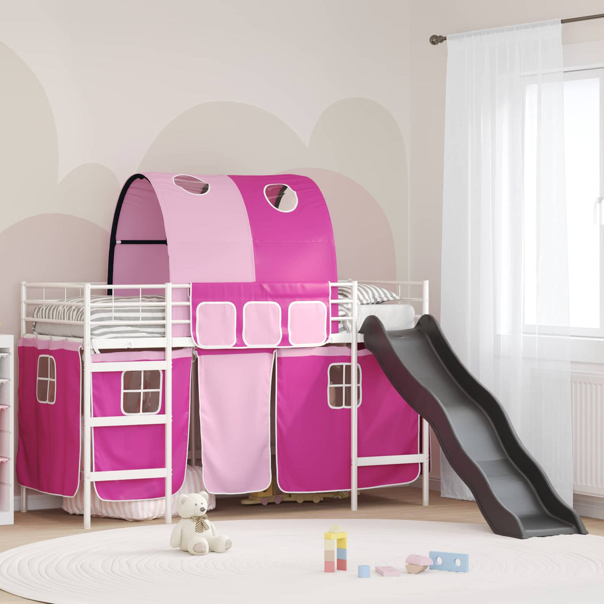 Loftbed voor Kids Wit en Roze 100 x 190 cm Metaal is nu te koop bij PeponiXL, paradijselijk wonen!