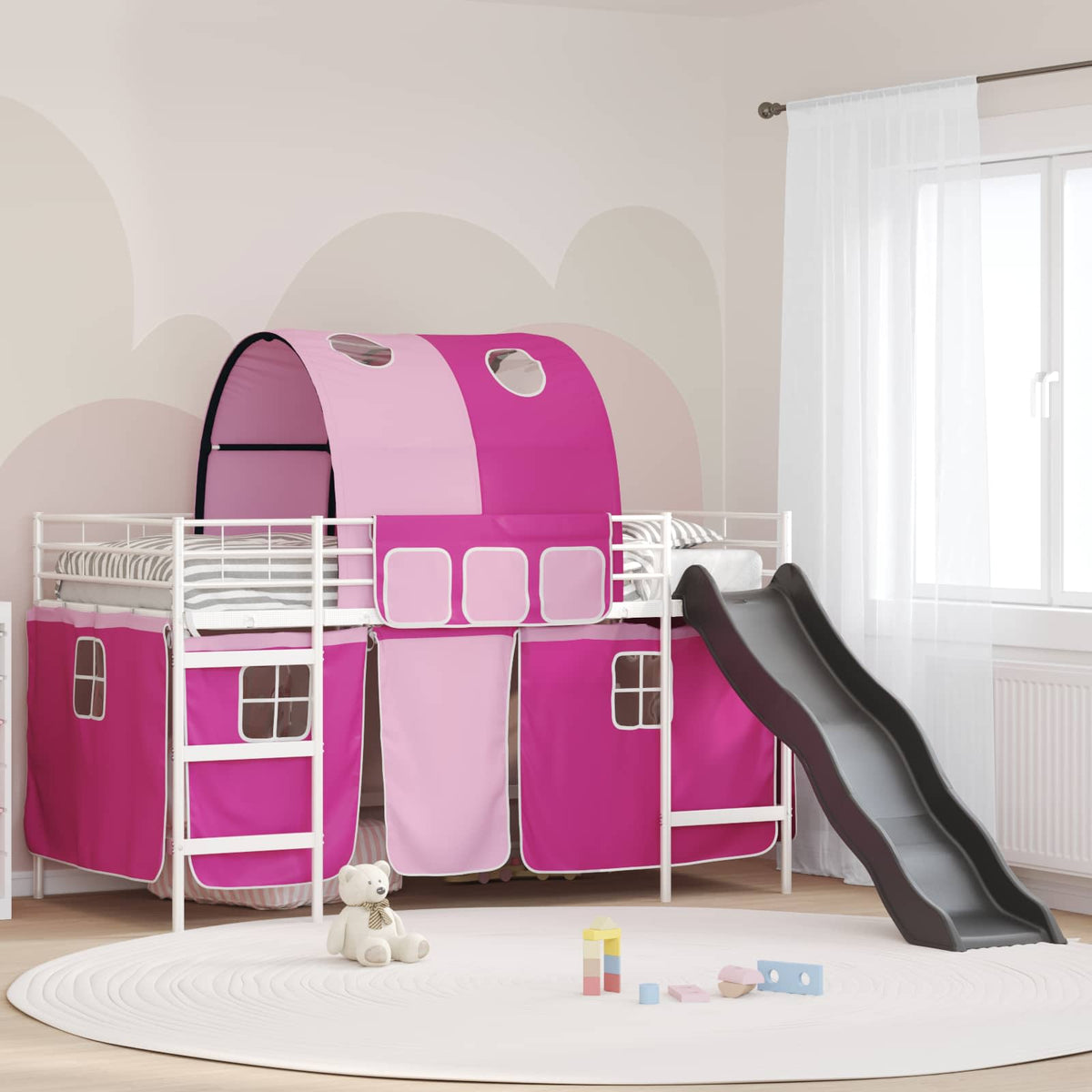 Loftbed voor Kids Wit en Roze 100 x 200 cm Metaal is nu te koop bij PeponiXL, paradijselijk wonen!