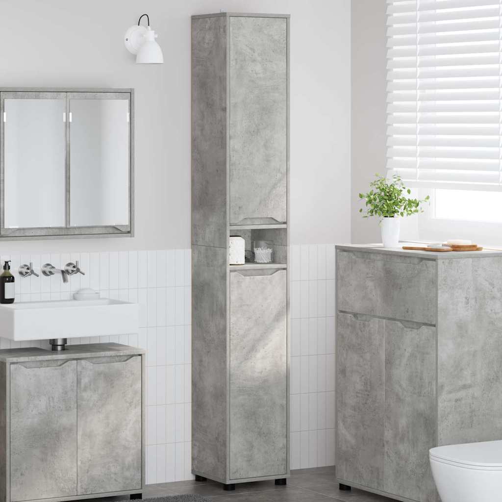 Badkamer Kast Beton Grijs 30,5 x 30 x 195 cm Bewerkt hout is nu te koop bij PeponiXL, paradijselijk wonen!