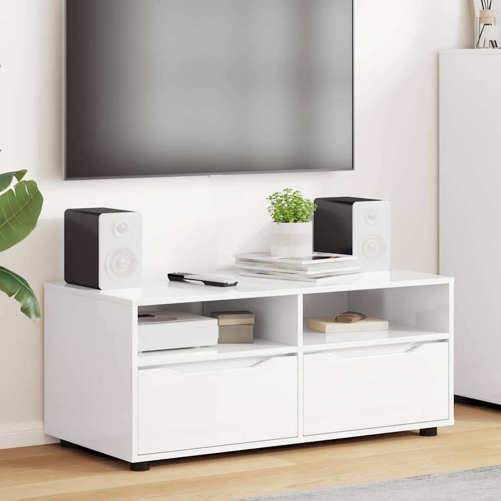 TV-kast met lade Hoogglans wit 100 x 48 x 43 cm Bewerkt hout is nu te koop bij PeponiXL, paradijselijk wonen!