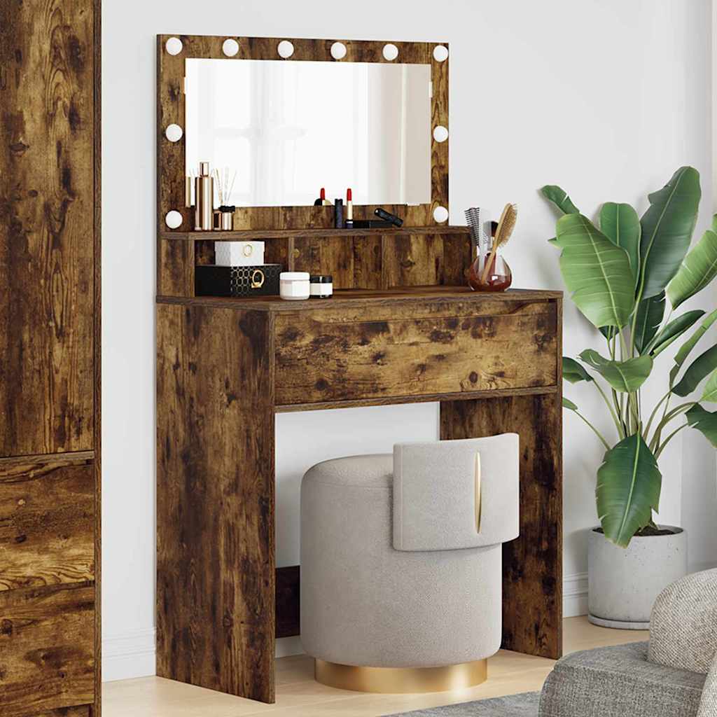 Slaapkamer Kaptafels met lade Gerookt eiken 80 x 39,6 x 135 cm is nu te koop bij PeponiXL, paradijselijk wonen!