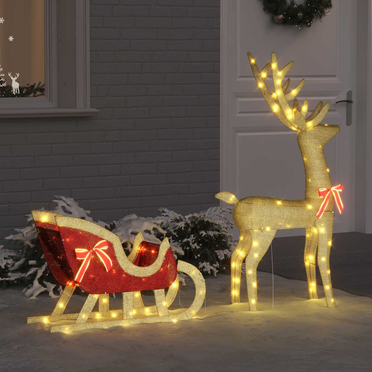 Rendier trek slede met 200 LED Warmwit 151 x 28 x 128.5 cm Stof is nu te koop bij PeponiXL, paradijselijk wonen!