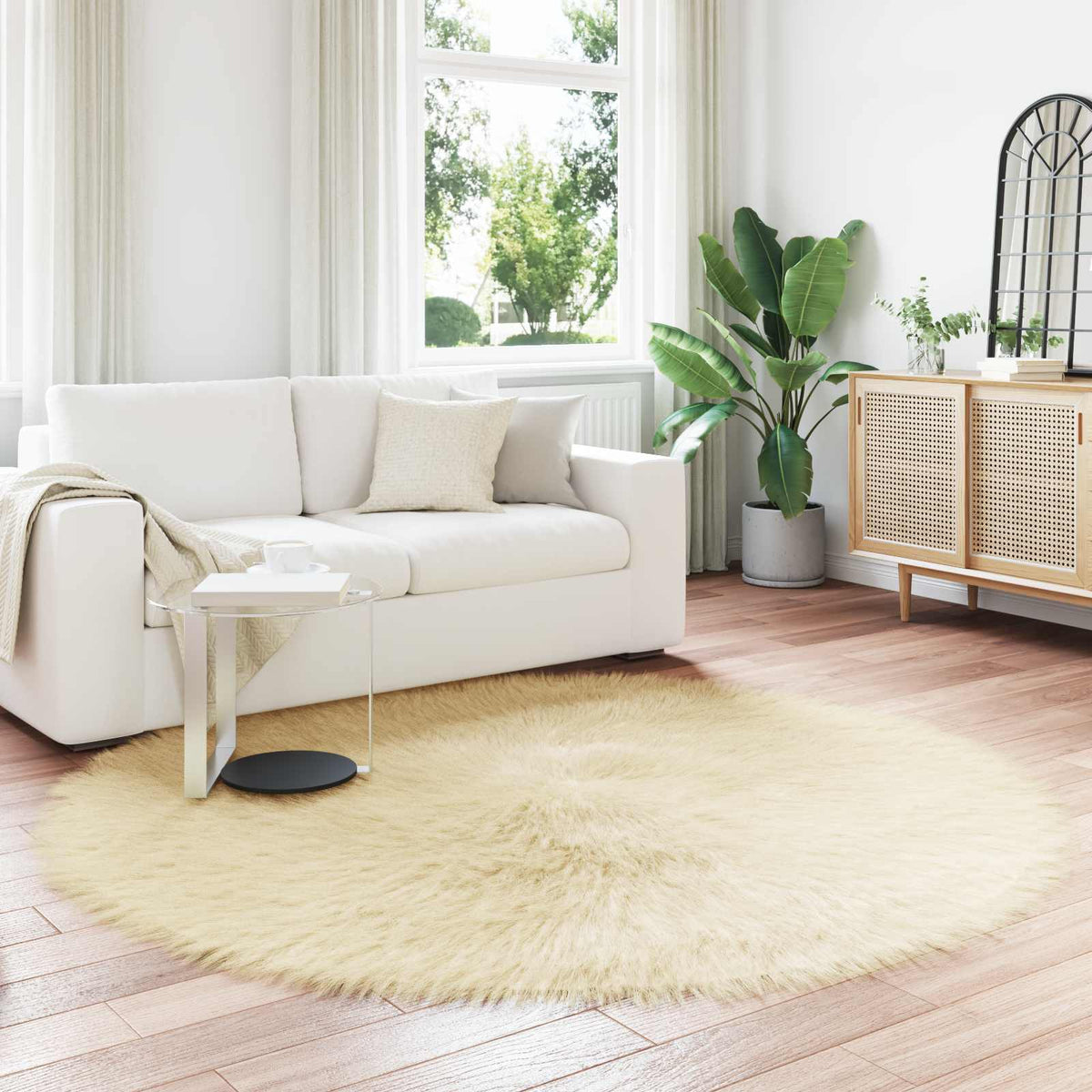 Tapijt van imitatie TAFALLA Crèmekleurig Ø 160 cm Polyester is nu te koop bij PeponiXL, paradijselijk wonen!