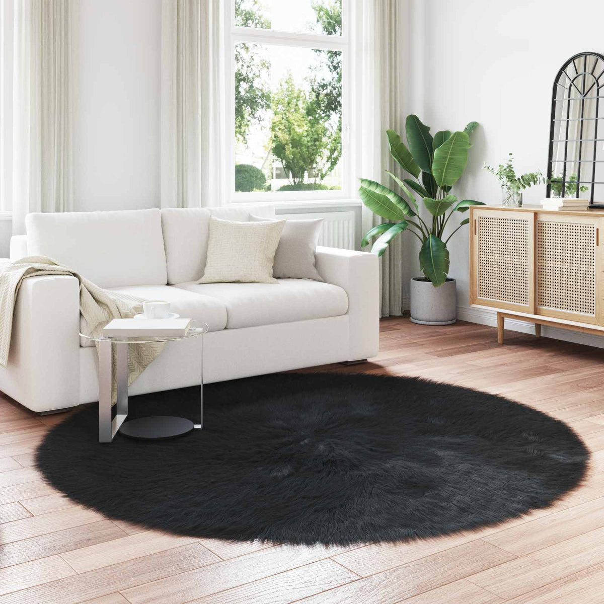 Tapijt van imitatie TAFALLA Zwart Ø 160 cm Polyester is nu te koop bij PeponiXL, paradijselijk wonen!