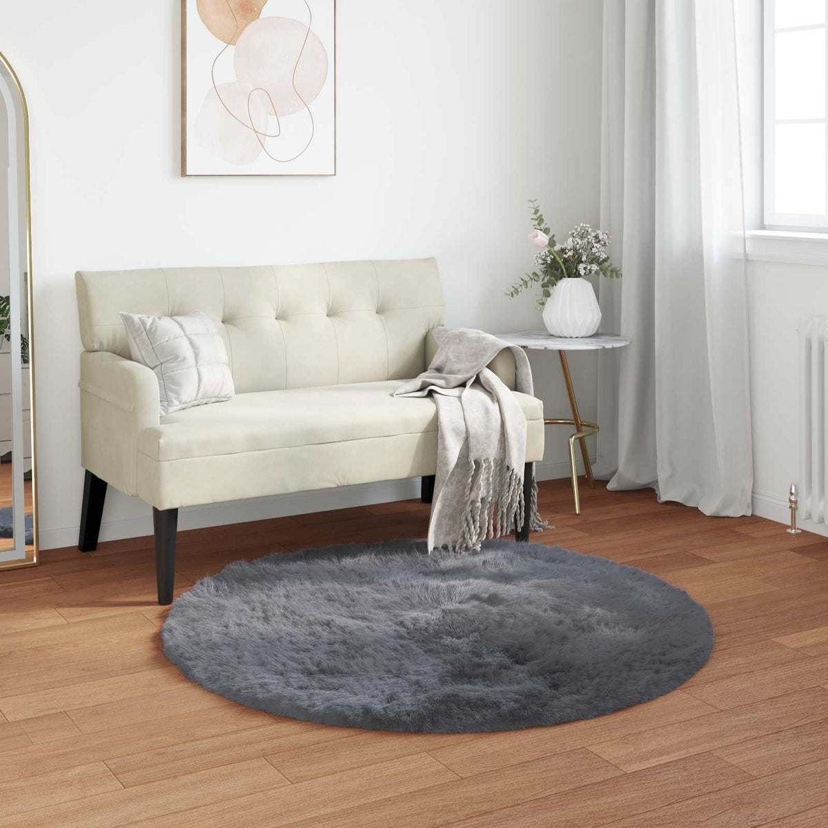Tapijt van imitatie TAFALLA Antracietkleurig Ø 80 cm Polyester is nu te koop bij PeponiXL, paradijselijk wonen!