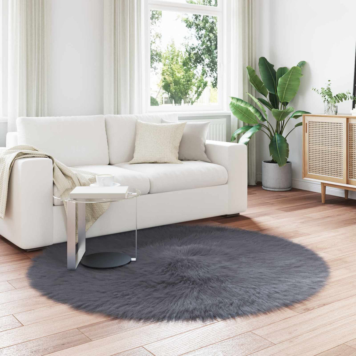Tapijt van imitatie TAFALLA Antracietkleurig Ø 160 cm Polyester is nu te koop bij PeponiXL, paradijselijk wonen!