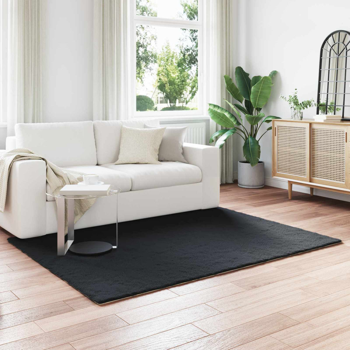 Antislip vloerkleed van imitatie konijnenbont OLITE Zwart is nu te koop bij PeponiXL, paradijselijk wonen!