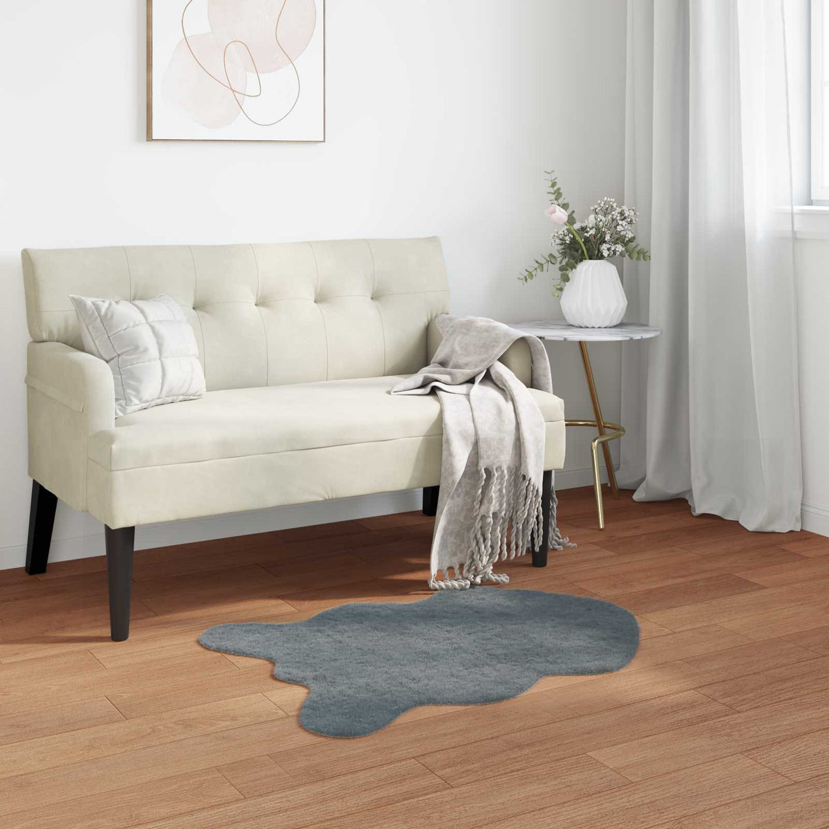 Antislip vloerkleed van imitatie konijnenbont OLITE 50 x 80 cm is nu te koop bij PeponiXL, paradijselijk wonen!