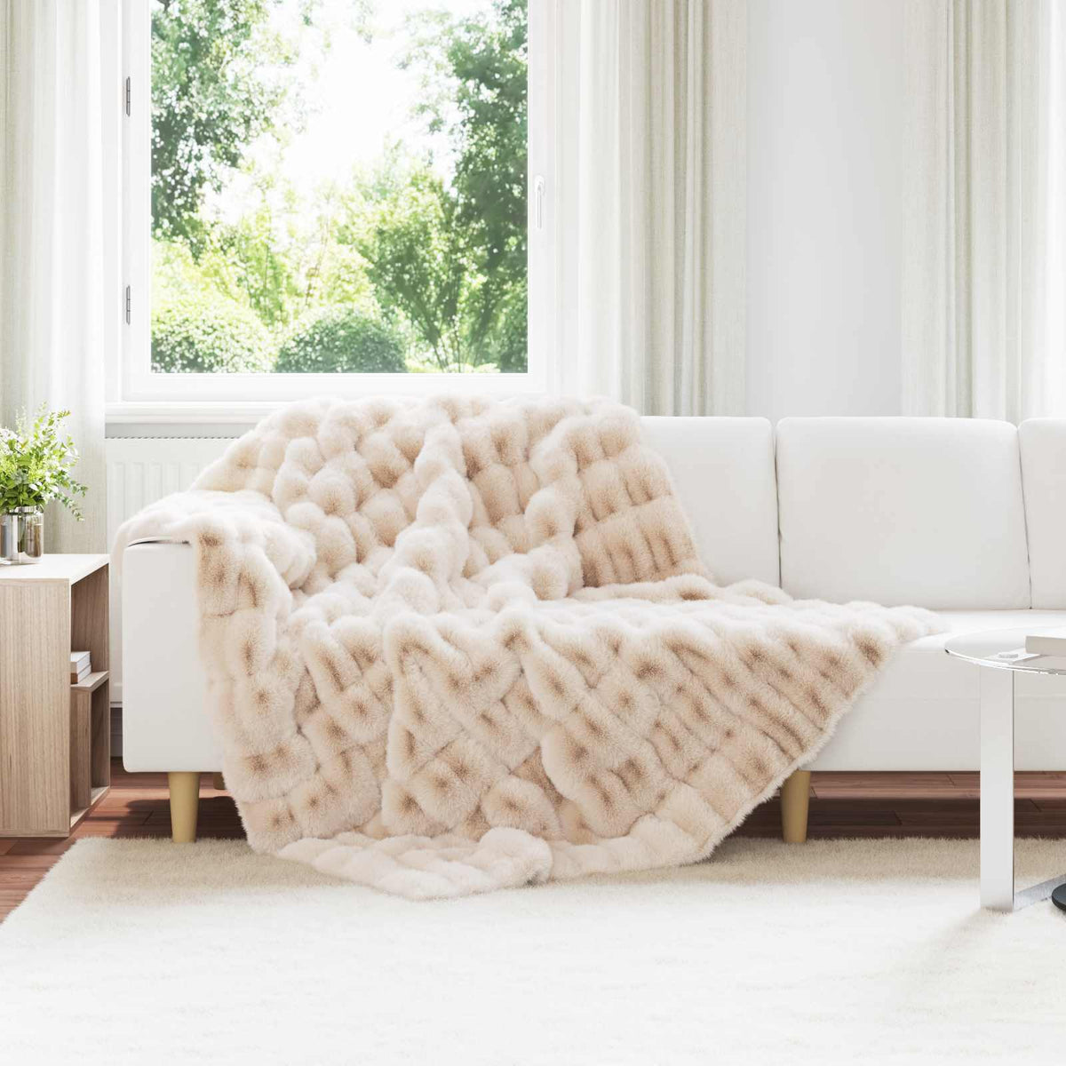 Antislip deken van imitatie konijnenbont Olite Beige Polyester is nu te koop bij PeponiXL, paradijselijk wonen!