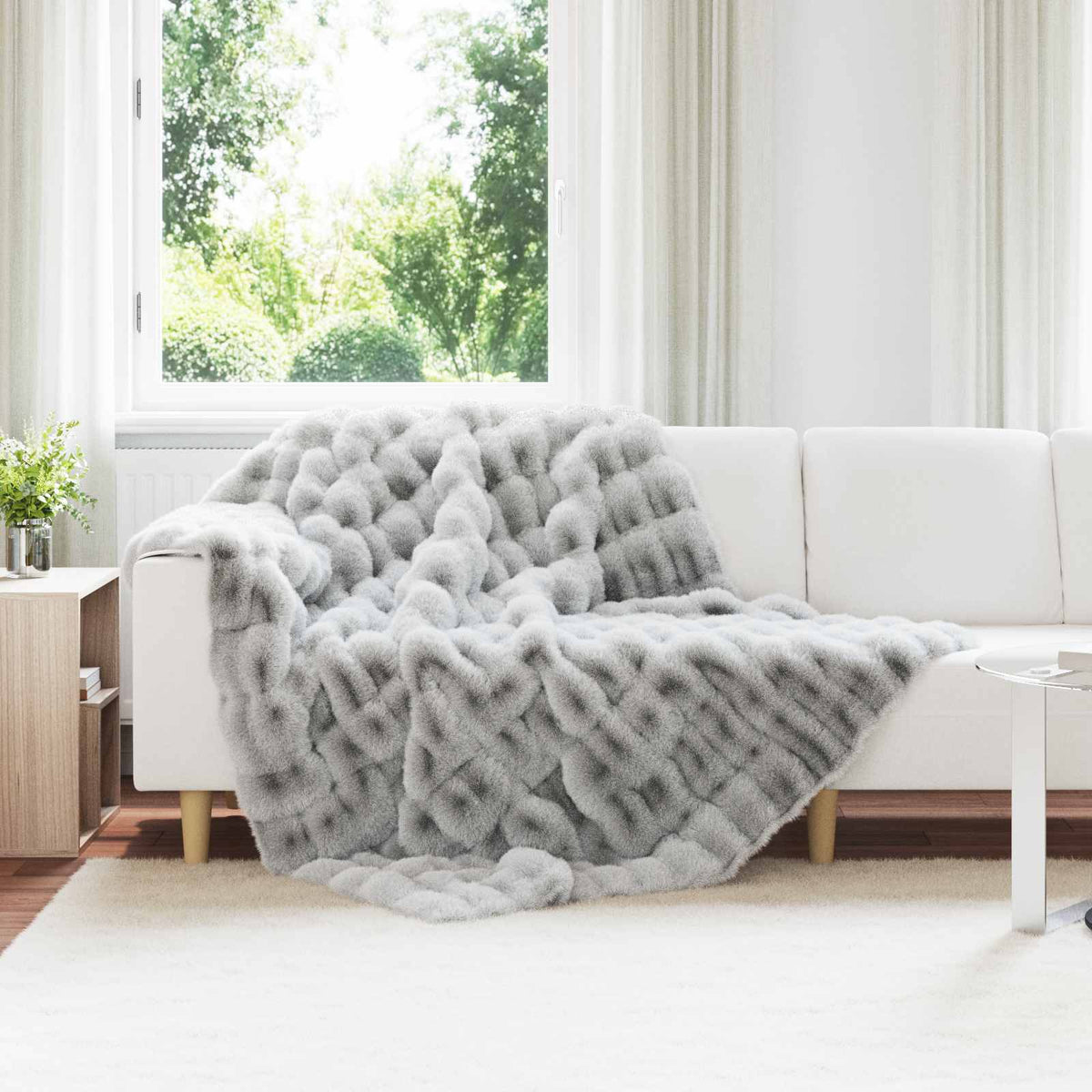 Antislip deken van imitatie konijnenbont Olite Grijs Polyester is nu te koop bij PeponiXL, paradijselijk wonen!