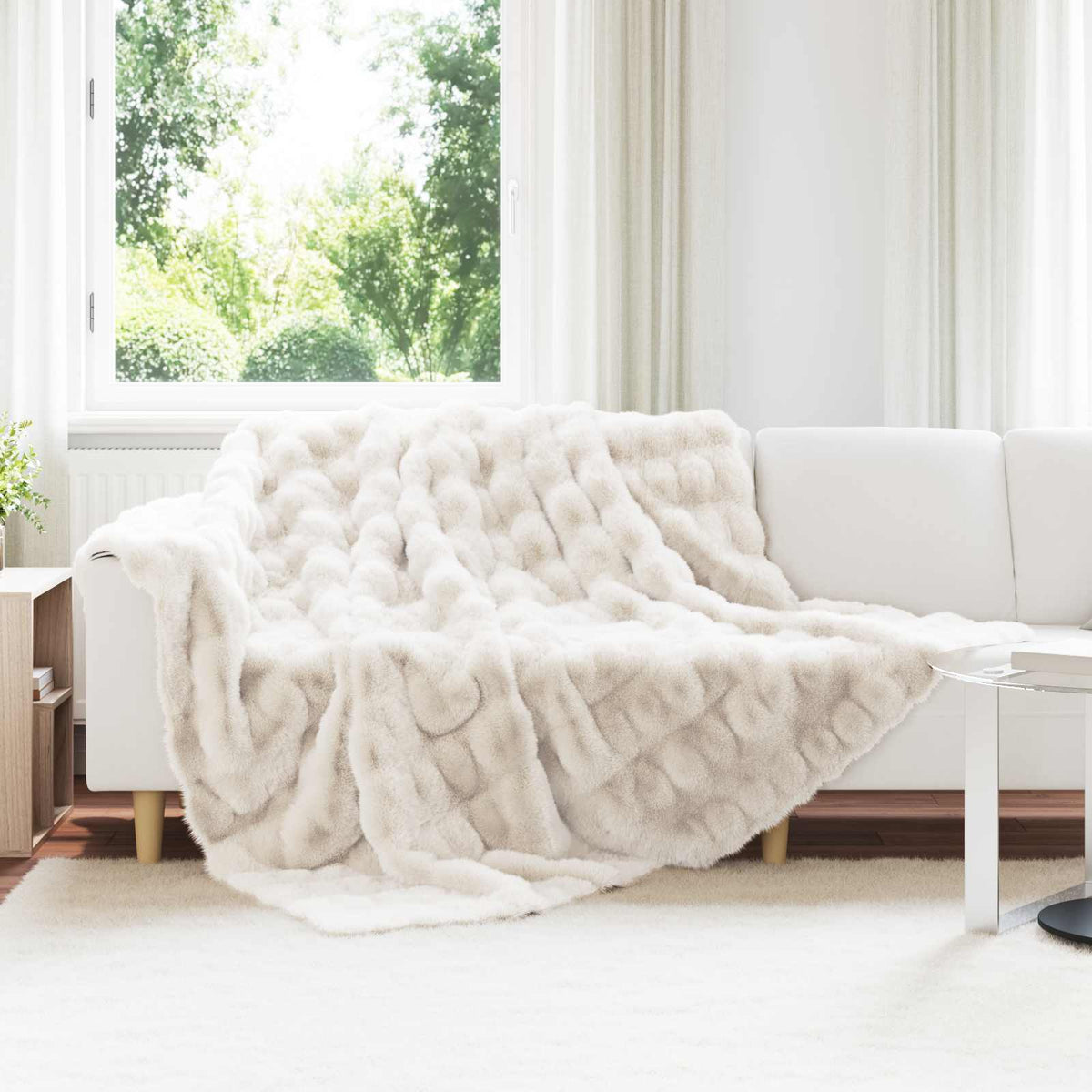 Antislip deken van imitatie konijnenbont Olite 4 pcs Wit is nu te koop bij PeponiXL, paradijselijk wonen!