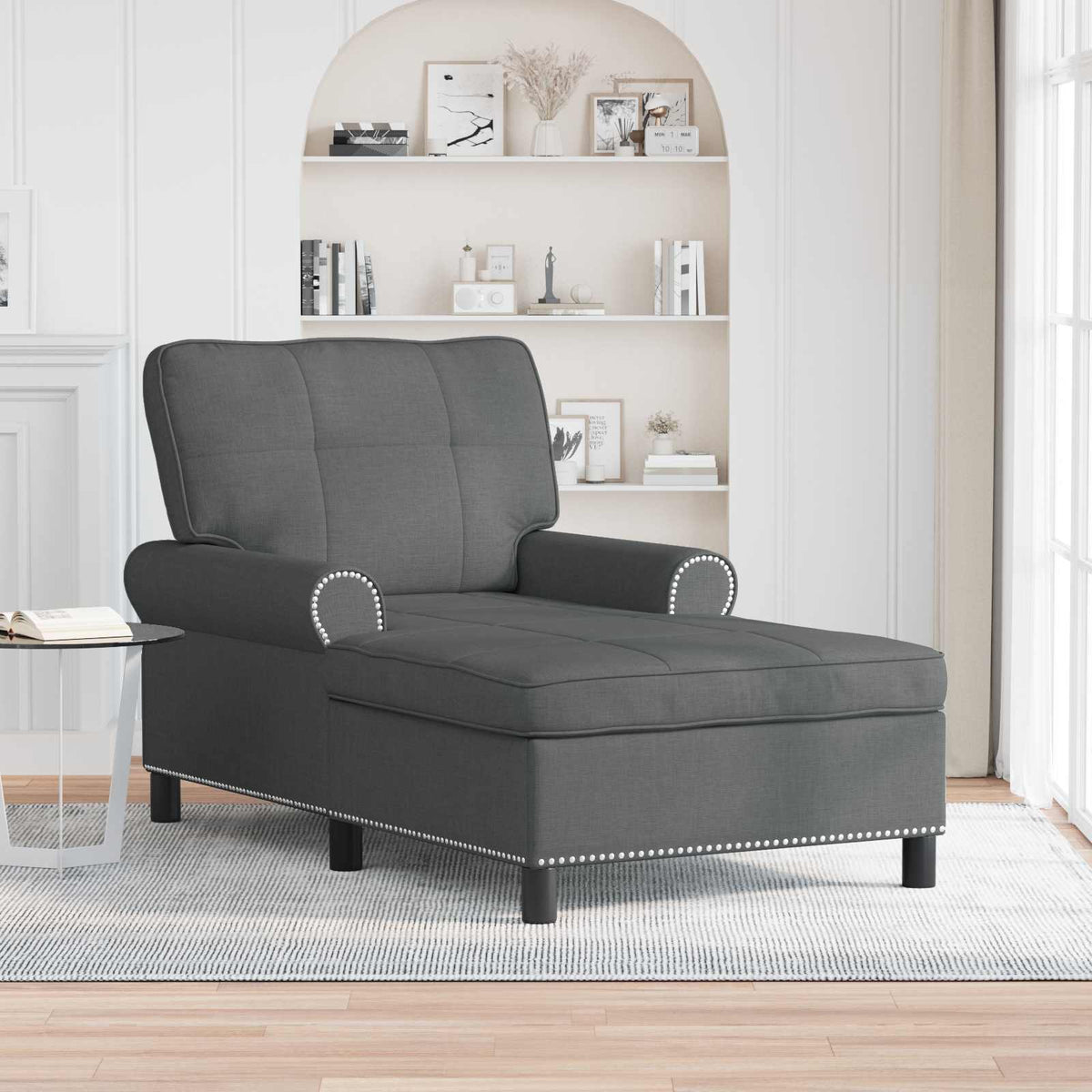 Chaise Lounge met kussen Donkergrijs 91 x 157 x 91 cm Stof is nu te koop bij PeponiXL, paradijselijk wonen!