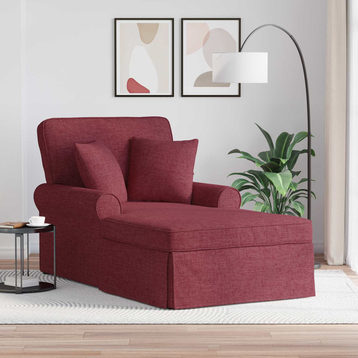 Chaise Lounge met Rok met kussen met kussen 3 pcs Wijnrood Stof is nu te koop bij PeponiXL, paradijselijk wonen!