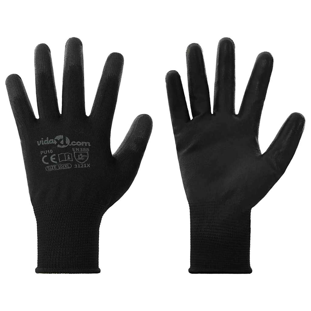 Werkhandschoenen 12 pcs Zwart 10 / xl Polyester is nu te koop bij PeponiXL, paradijselijk wonen!